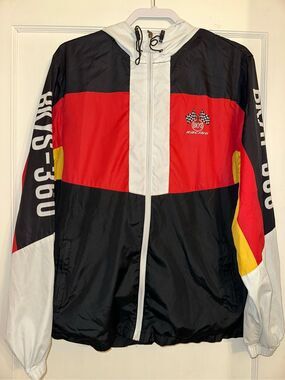 Vintage BKYS Men's Red Racing Zip Up Windbreaker Jacket Size XL streetwear